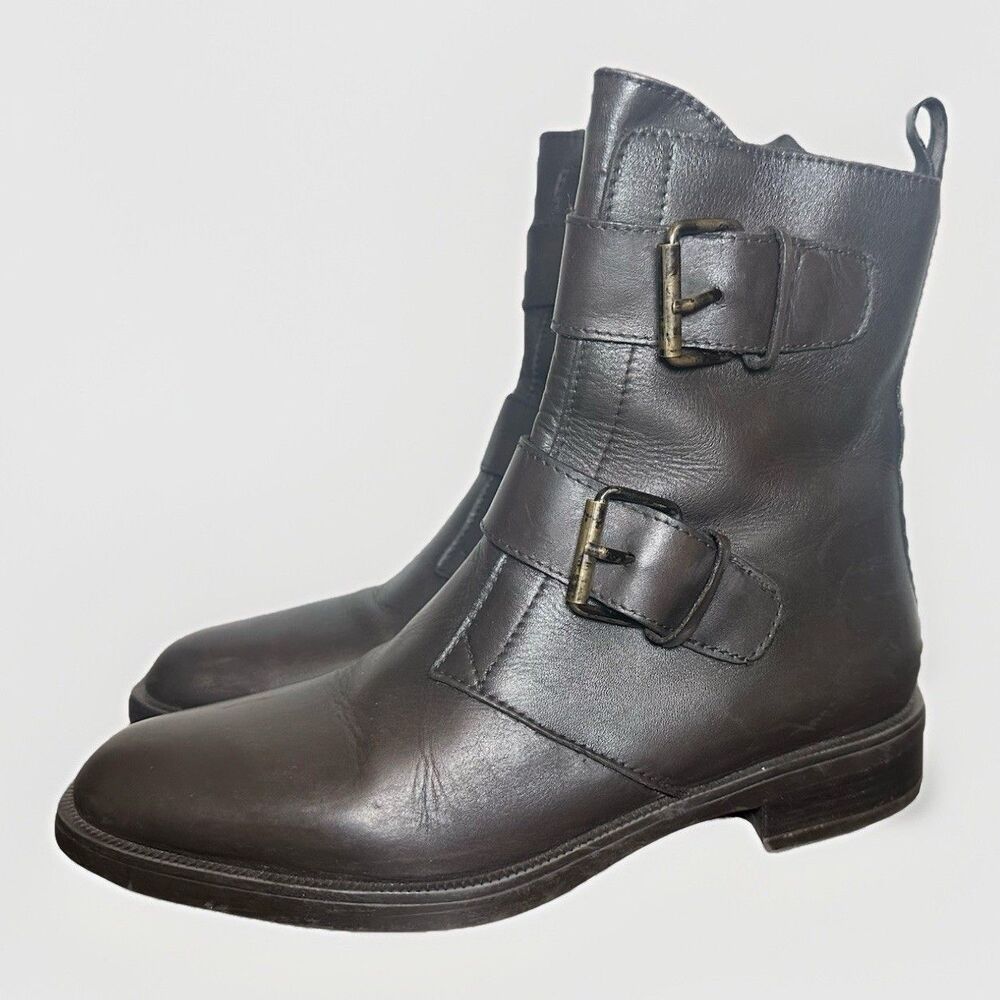 Emanuele Crasto Chocolate Brown Moto‎ Biker Boots Leather Women's EU 38 US 7-7.5